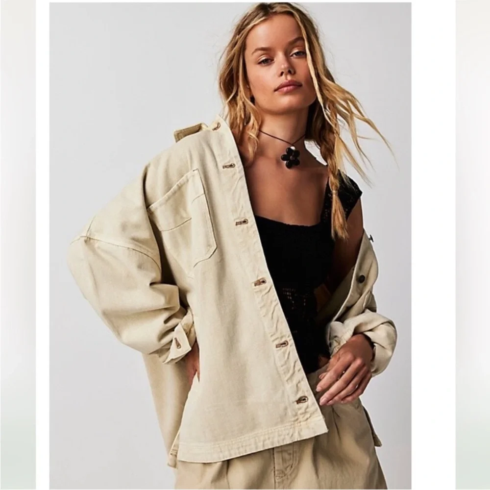 NWT Free People We The Free Madison City Denim Jacket, Tofu Beige - XS - Picture 1 of 8